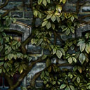 Ivy-covered brick with windows
